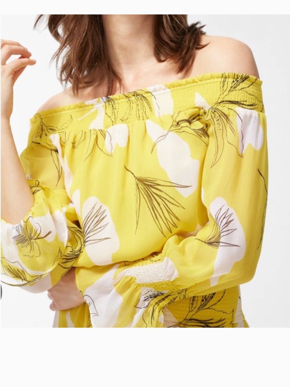 Chico's Yellow Floral Off Shoulder Smocked Maxi Dress Sz Chico’s 0.5 us 6 - Picture 6 of 6